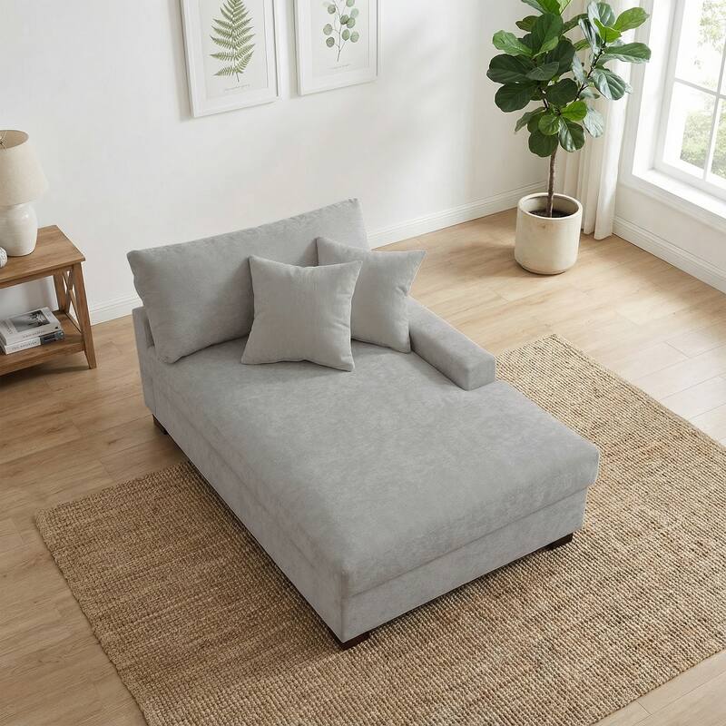 Oversized Chenille Modular Chaise Lounge With Deep Seat