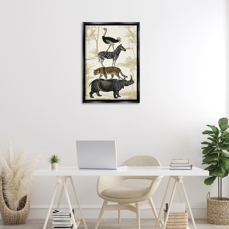 Stupell Tower of Safari Animals Framed Floater Canvas Wall Art Design By Victoria Barnes