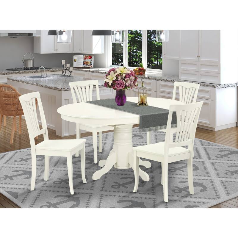 East West Furniture Dining Room Furniture Set- an Oval Kitchen Table and Wooden Seat Dining Chairs, Linen White(Pieces Option) - AVON5-LWH-W