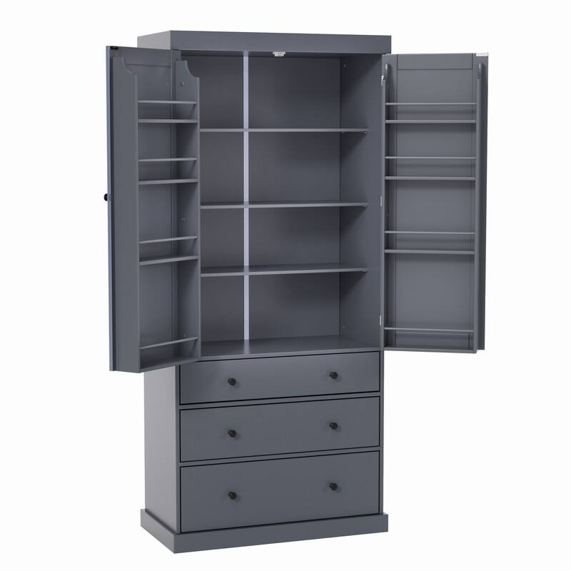 Farmhouse 77" Kitchen Pantry Storage Cabinet with Adjustable Shelves and Multiple Door Shelves