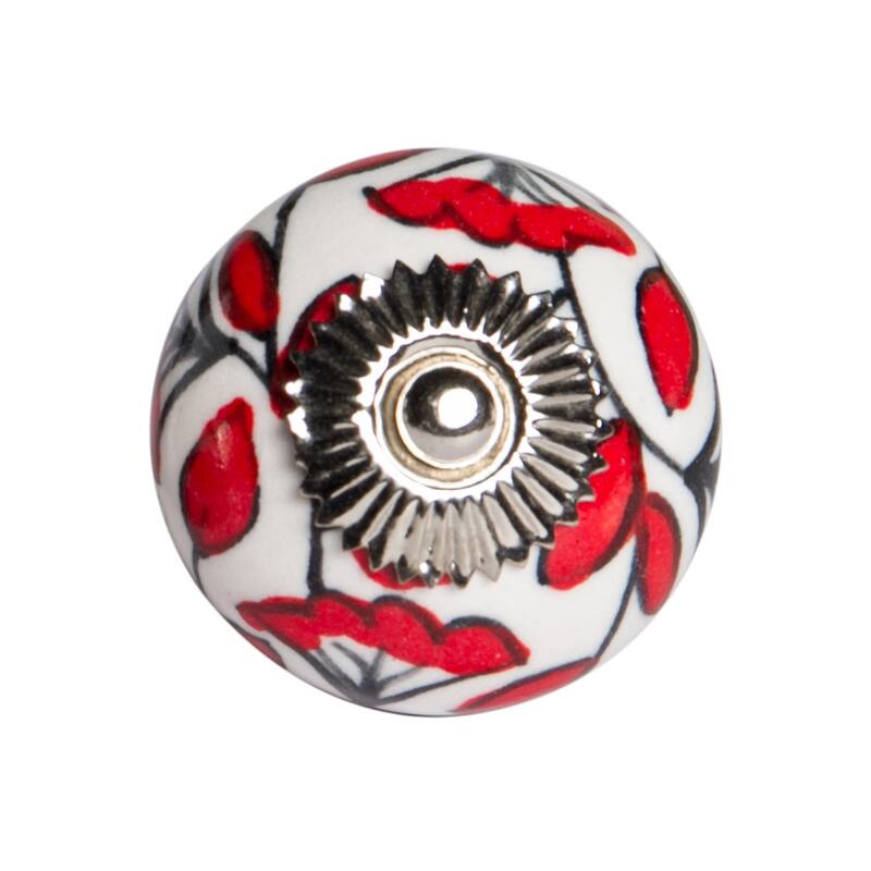 Set of 8 White and Red Ceramic Drawer Pull Knobs for Cabinets - 1.50” x 1.50” x 1.50”