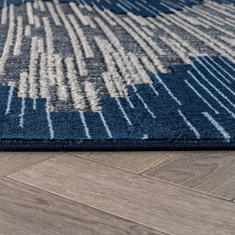 World Rug Gallery Indoor/Outdoor High-Low Textured Area Rug, Geometric Easy-Clean Patio Rug