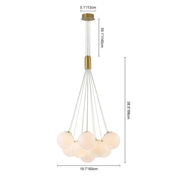 Glam 13-Light Opal Glossy Glass Cloud Bubble Cluster Chandelier - Brushed Brass - 19.7in