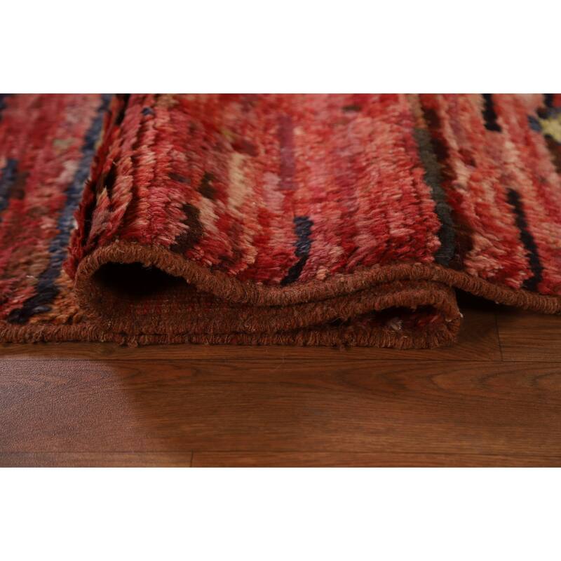 Hand Knotted Oriental 100% Wool Carpet Modern Tribal Red Moroccan Area Rug - 9' 11'' X 6' 9''