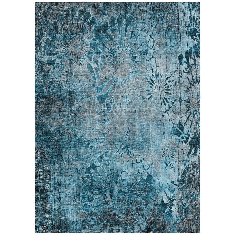 Machine Washable Indoor/ Outdoor Modern Floral Chantille Rug
