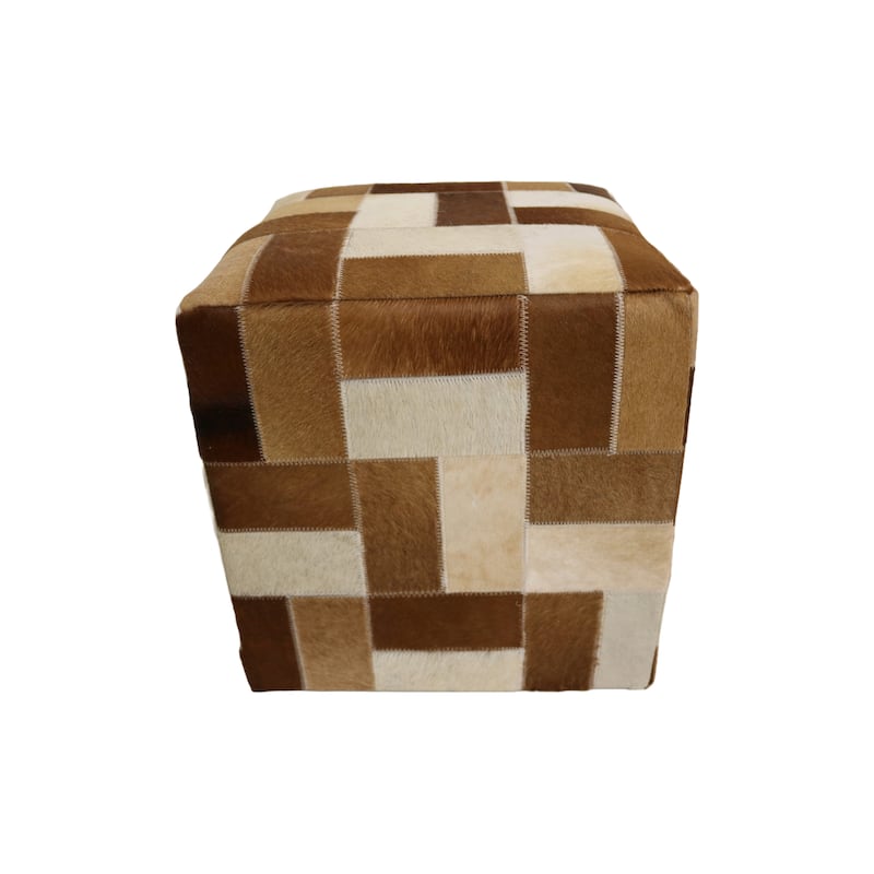 Home&Manor Vigo 16" Cowhide Leather Cube Pouf