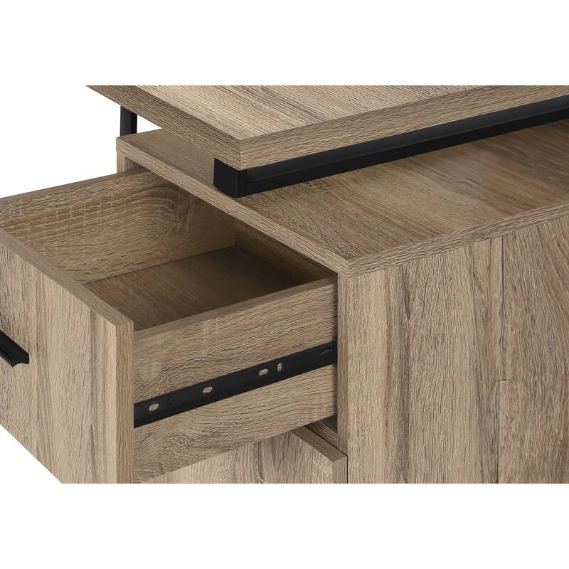 48" Computer Desk with Storage, Left or Right Setup, Dark Taupe Laminate, Black Metal Legs, Modern Work Desk