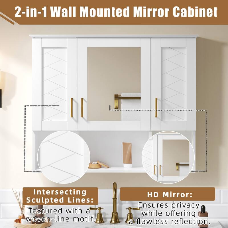 35" 2-in-1 Wall Mounted Medicine Cabinet with Adjustable Shelves & Soft Close Doors, High-Define Mirror with Storage