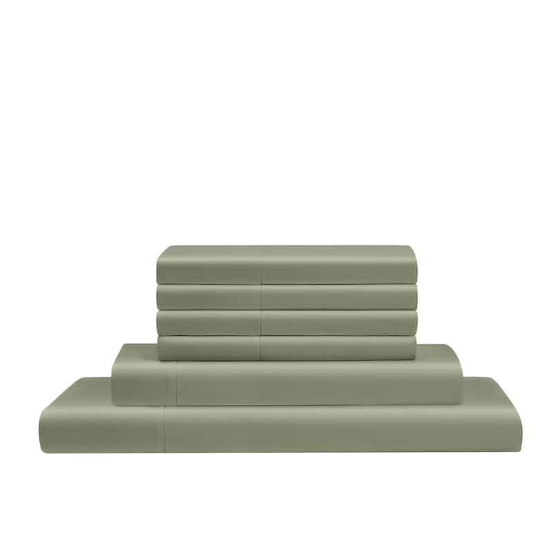 Modern Threads 6-Piece Satin Sheet Set with Deep Pocket Fitted Sheet, 4 Pillowcases, and Organizer