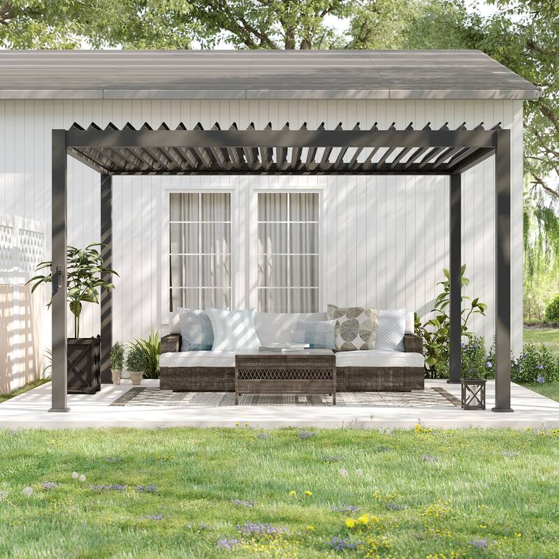 BONOSUKI Outdoor Louvered Pergola with Aluminum Frame for Modern Patio Living - 10' x 13' - Grey