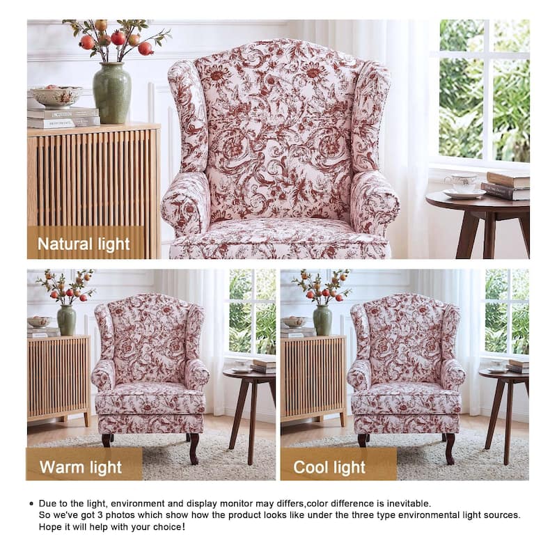 Set of 2 Elegant Living Room Wing Back Arm Chair Upholstered Accent Chair