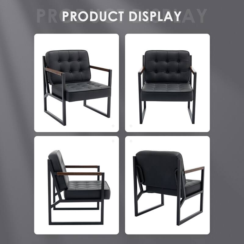 Leather Accent Chair, Accent Arm Chair Comfy Armchair with Metal Legs - Set of 1