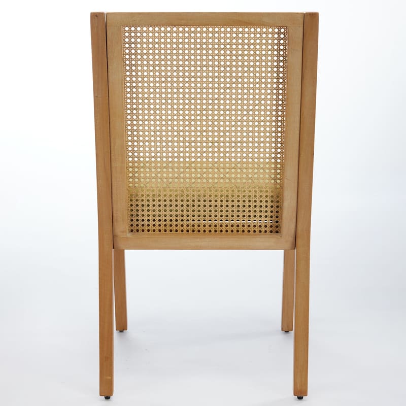 Rattan Dining Chairs, Solid Wood Frame with Decorative Armrests, Upholstered Seat, Rustic Wooden Style Side Chairs,Single Pack