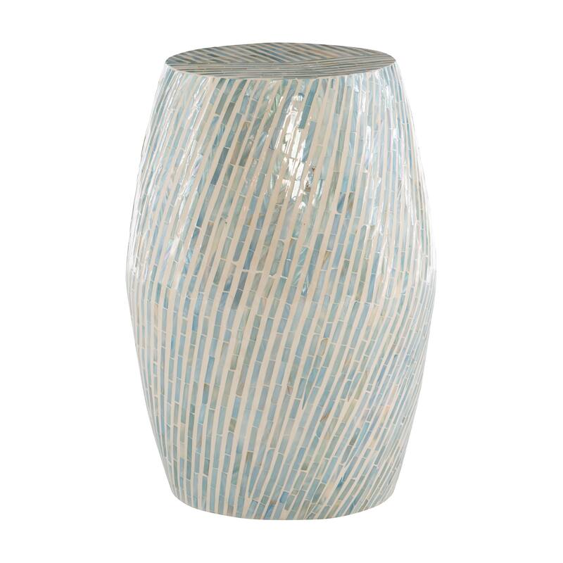 Prague Capiz Zebra Mosaic Drum Table - Light Blue
