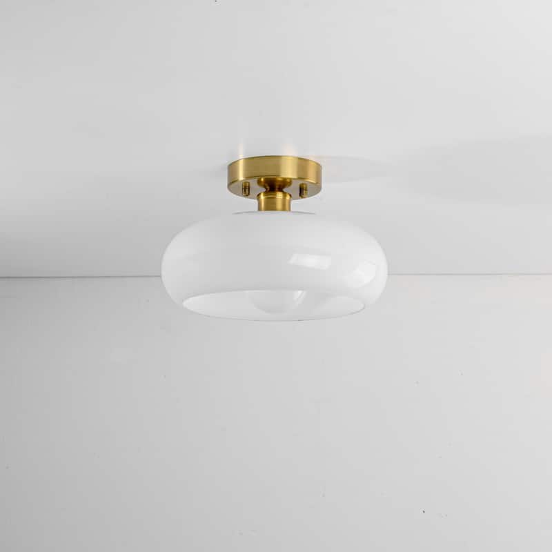 10.4" 1-Light Modern Bowl-Shaped with Brown/Milk White Glass Shade Wall Sconce for Hallways, Bedroom