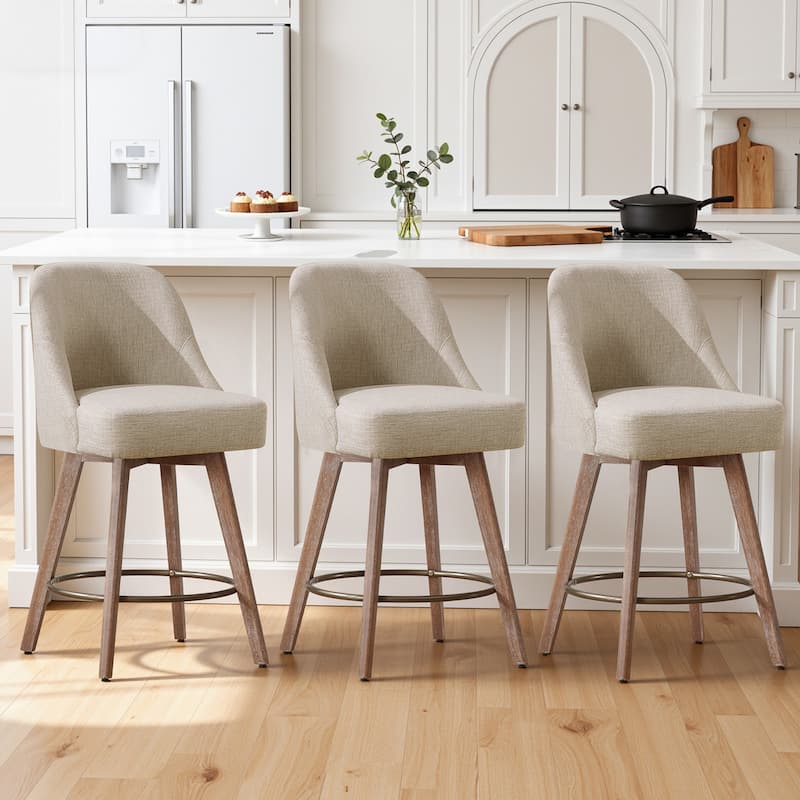 26" Upholstered Counter Height Swivel Bar Stool, Counter Stools with Solid Wood Legs - 39.37"H x 22.44"D x 21.65"W