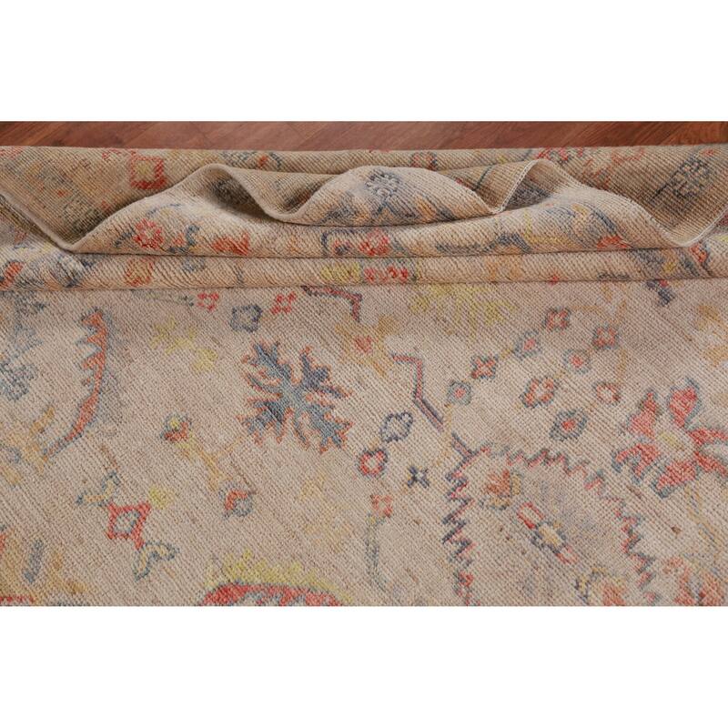 Hand Knotted Oriental 100% Wool Carpet Transitional All-Over Beige & Ivories Oushak Area Rug - 8' 9'' X 6' 0''