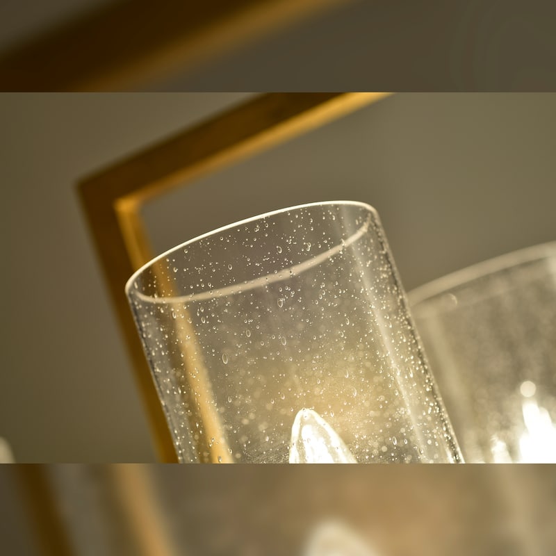 Wood and Metal 6-light Linear Chandelier with Seeded Glass Shades Gold / Black
