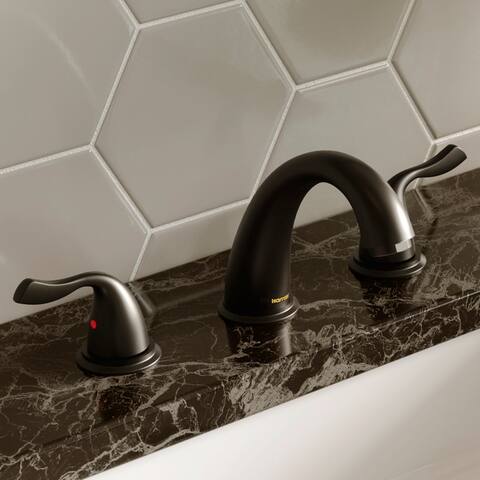 Karran Fulham Three Hole Two Handle Widespread Bathroom Faucet with Matching Pop-up Drain
