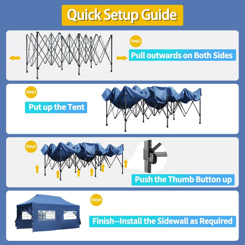 10x20ft Adjustable Height Pop Up Canopy Tent with 6 Sidewalls, UV and Waterproof Protection & Roller Bag