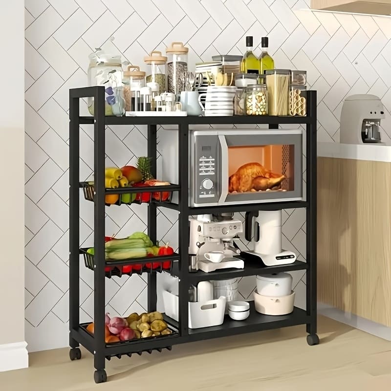80cm Floor-Standing Storage Rack, Multifunctional Storage Rolling Cart, Kitchen Storage Rack with Mesh Basket