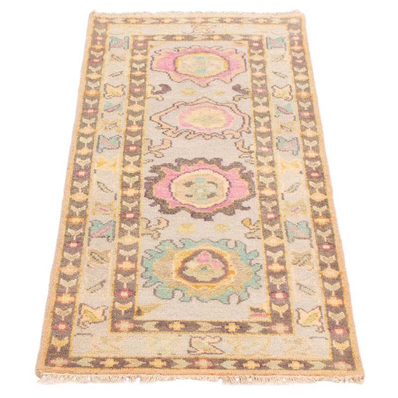 ECARPETGALLERY Hand-knotted Modern Oushak Light Grey Wool Rug - 2'7 x 5'11