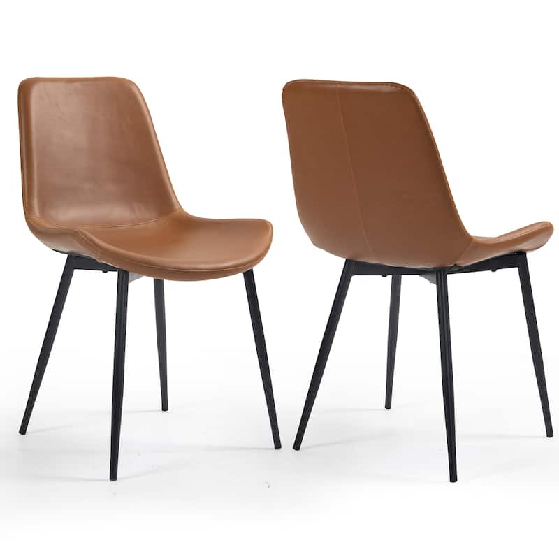 Alary Caramel Brown Faux Leather Modern Dining Chair (Set of 2)
