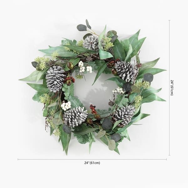 SAFAVIEH Faux 24 Inch Eucalyptus & Berries Wreath W/ Pine Cones - Multi - 24" W x 24" D x 7" H