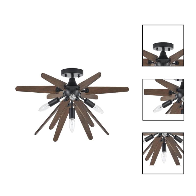 4 Light mount flush light black hallway lighting metal, wood ceiling light