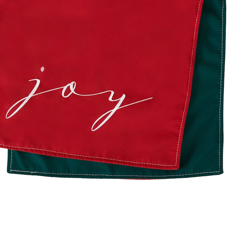 Sorra Home Sunbrella Two-sided Embroidered Snowflake Christmas Table Runner - Single - Canvas Jockey Red - 90 in x 16 in