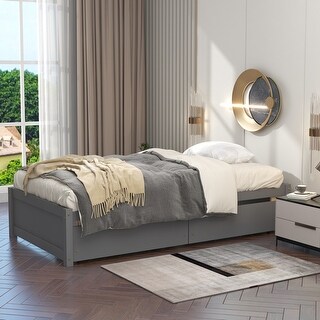 Twin Bed with 2 Drawers Solid Wood No Box Spring Needed Grey Platform Bed