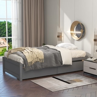 Twin Platform Bed with 2 Drawers, Solid Wood Storage Platform Sofa Bed Frame for Living Room & Bedroom, No Box Spring Needed