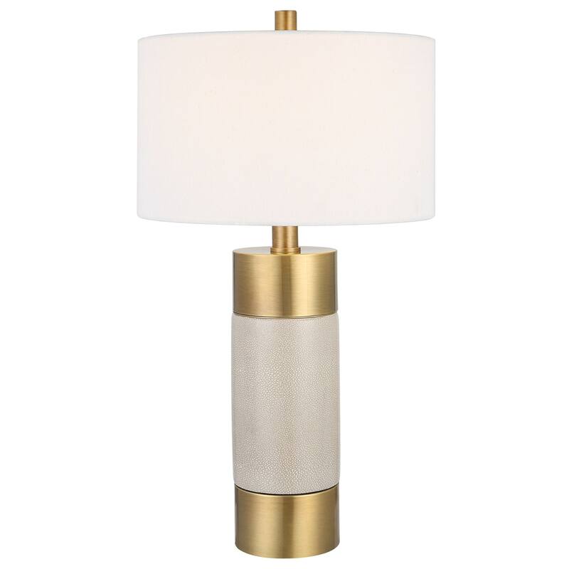 Crackle Glazed Cylindrical Table Lamp with Drum Shade - 30.5" - Cream and Brass