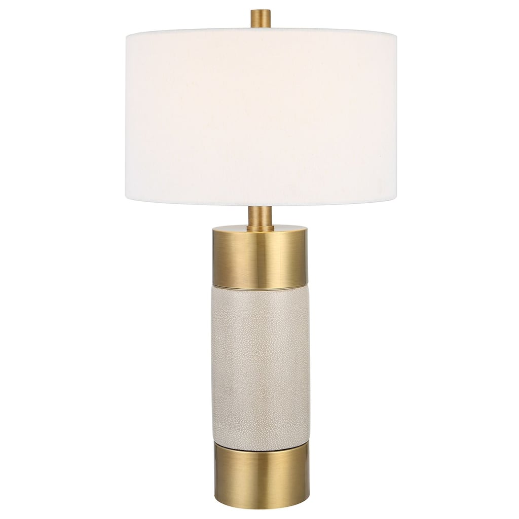 Crackle Glazed Cylindrical Table Lamp with Drum Shade - 30.5" - Cream and Brass