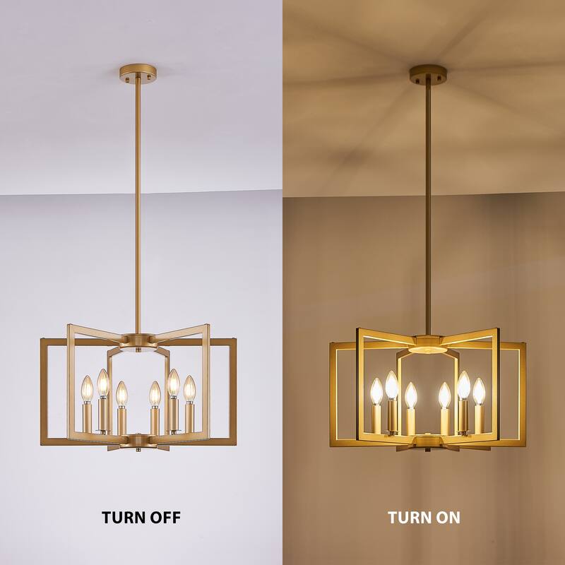 22" Modern Geometric 6-Light Chandelier - Industrial Metal Pendant Light Fixture for Living Room,(Bulb Not Included)