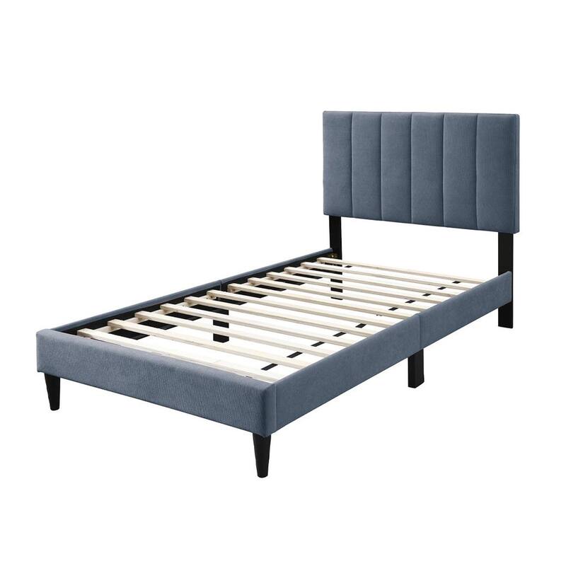 Lilian Full Bed, Soft Channel Tufted Charcoal Gray Linen Upholstery