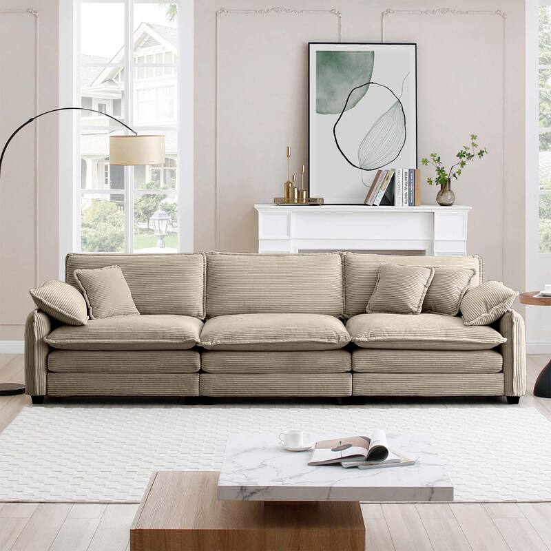 Ergonomic 3-Seater Corduroy Sofa Set with Throw Pillows