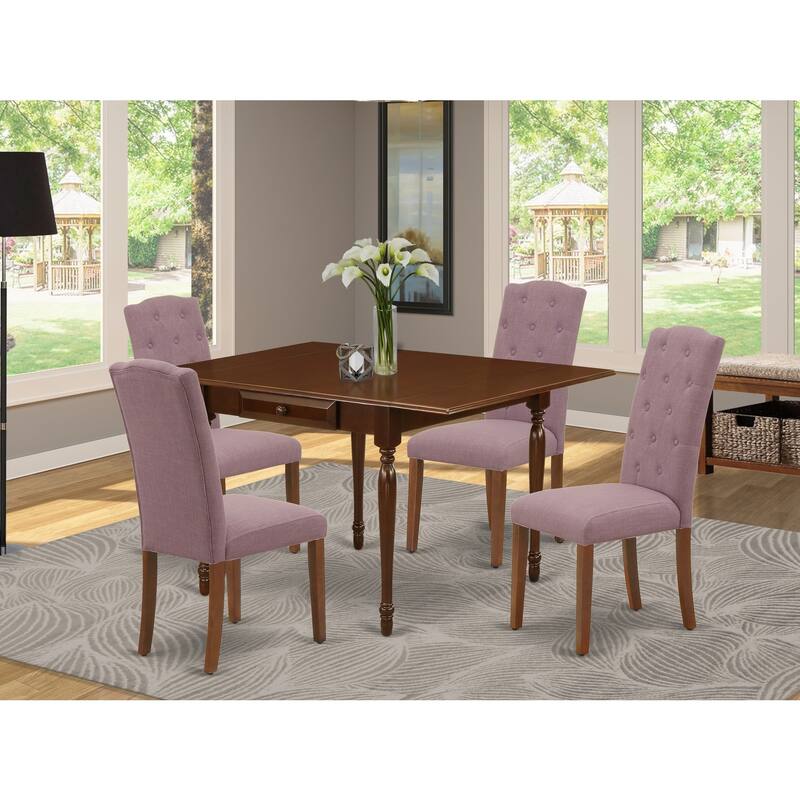 HomeStock 5-Piece Mahogany Finish Solid Wood Top - Dining Room Set with Dropleaf - Seats 4