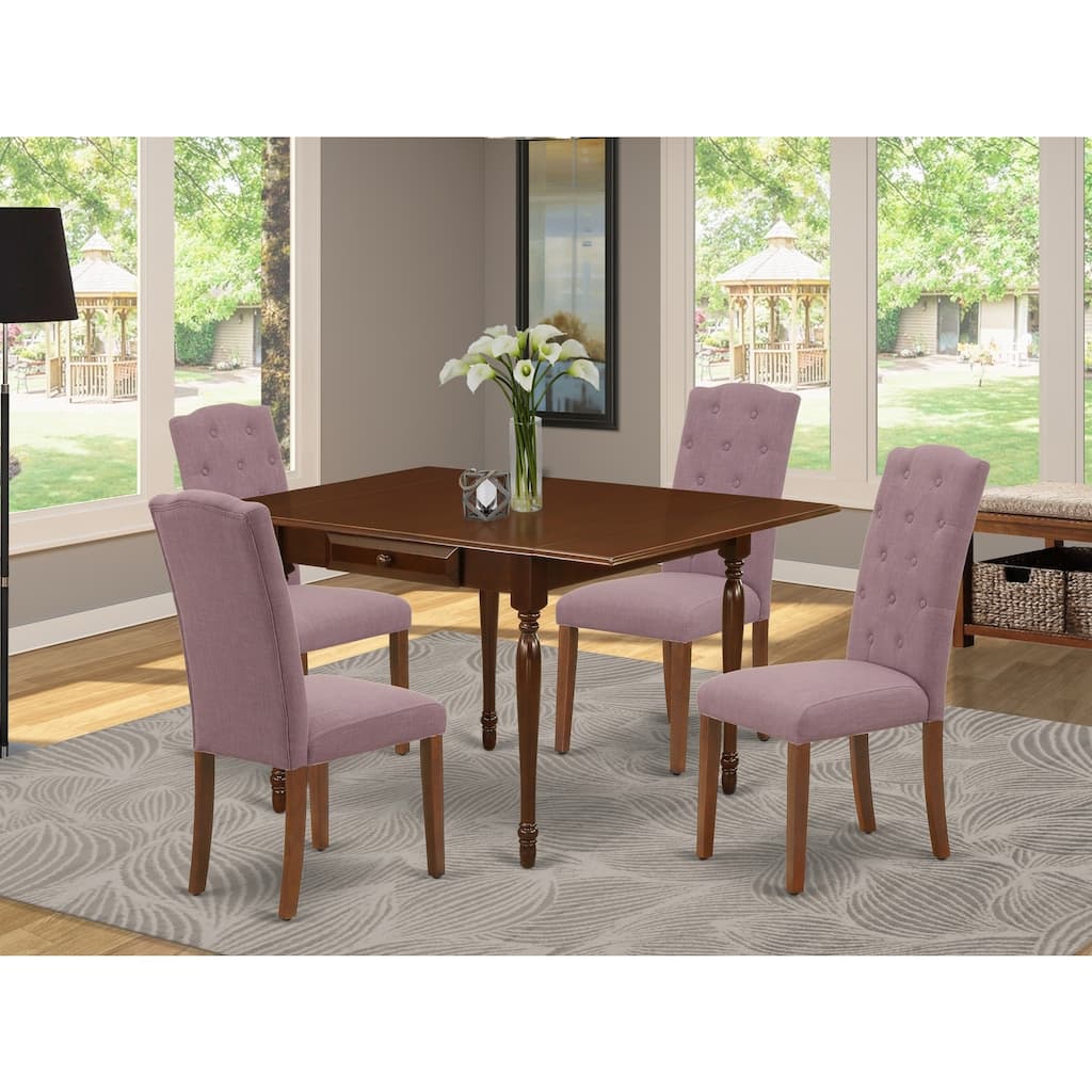 HomeStock 5-Piece Mahogany Finish Solid Wood Top - Dining Room Set with Dropleaf - Seats 4