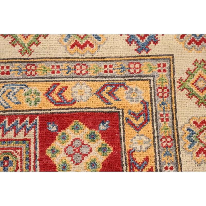 Geometric Kazak Area Rug Handmade Wool Carpet - 5'0" x 7'4"