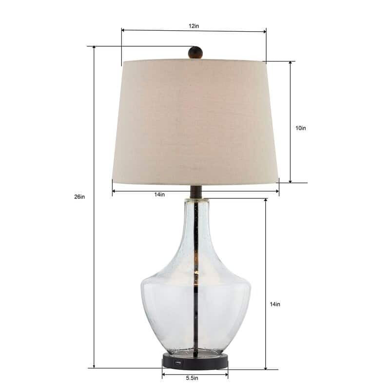26" Clear Glass Bedside Lamp with USB