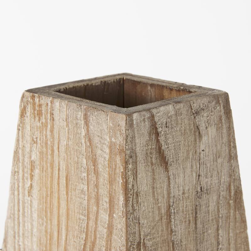 Natural Solid Wood Cylinder Vase with Geometric Pattern Table Decor Indoor Use