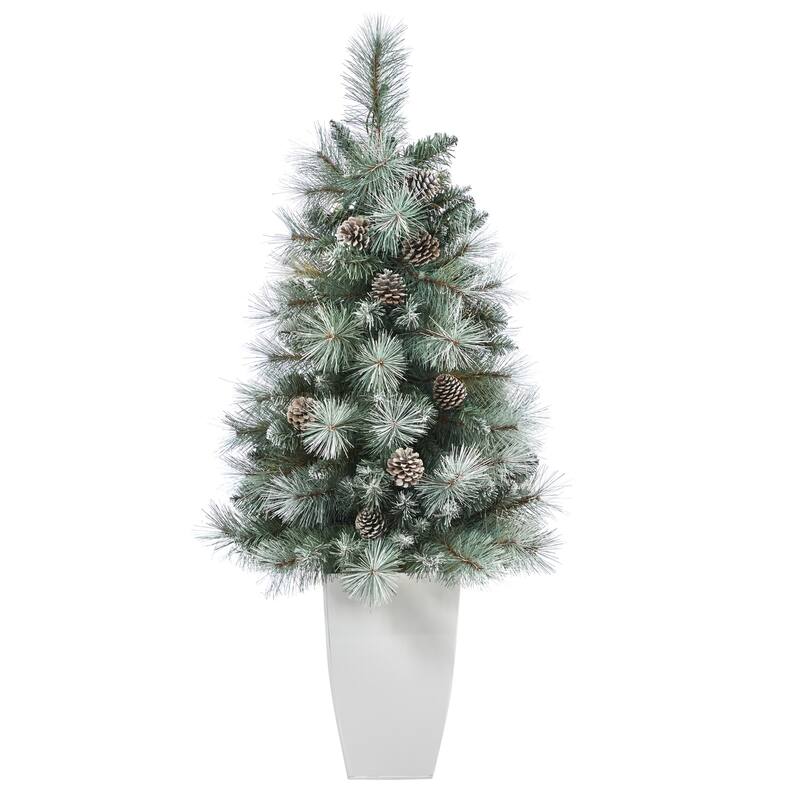 Artificial Christmas Tree 3.5ft Prelit Mountain Pine Tree with Lights & Planter - Green - 42