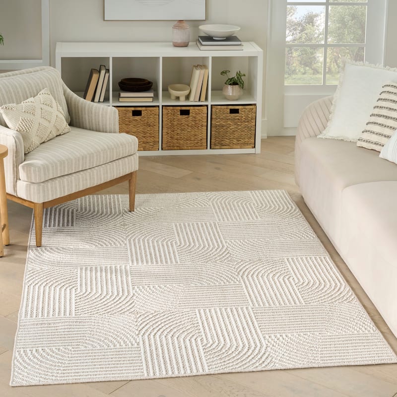 Nourison Textured Home Indoor only Geometric Area Rug - 5' 3" x 7' - Beige/Ivory