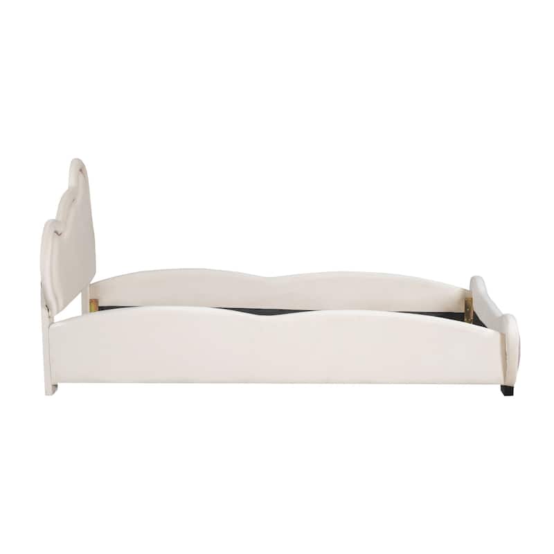 Velvet Platform Bed with Bear Shaped Headboard