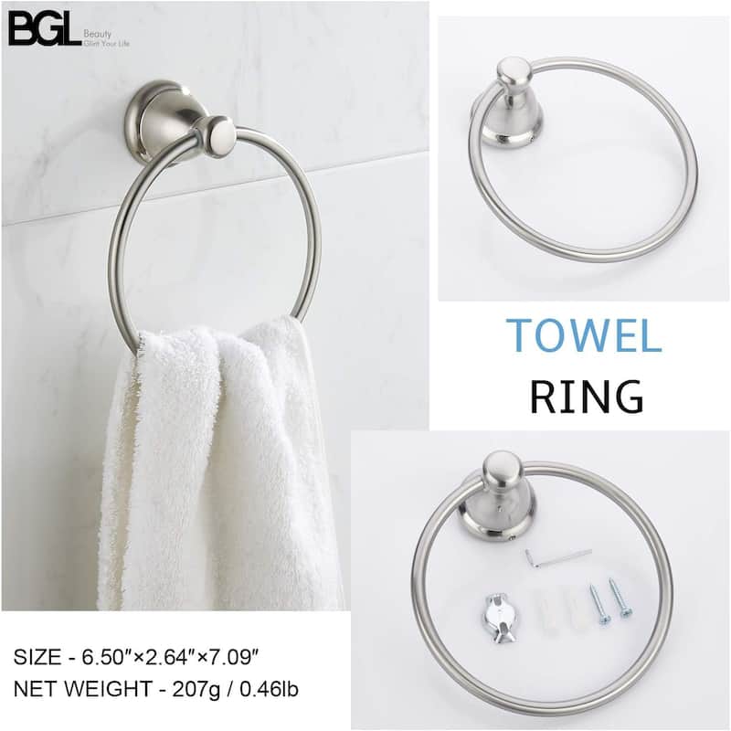 4-Piece Bathroom Accessories Set Brushed Nickel, 24" Adjustable Towel Bar