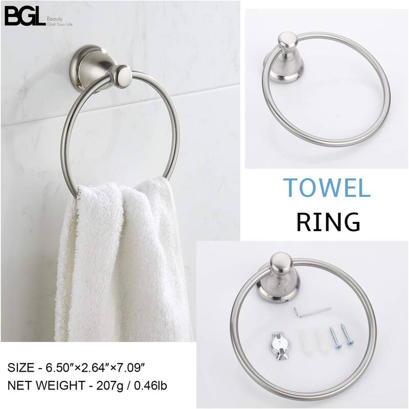 8-Piece Bathroom Accessories Set Brushed Nickel, 24" Adjustable Towel Bar