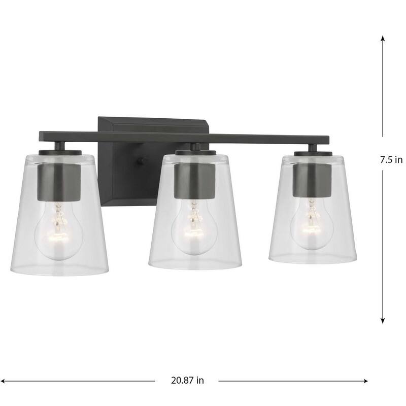 Vertex Collection Three-Light Matte Black Clear Glass Contemporary Bath Light - 20.87 in x 6.25 in x 7.5 in
