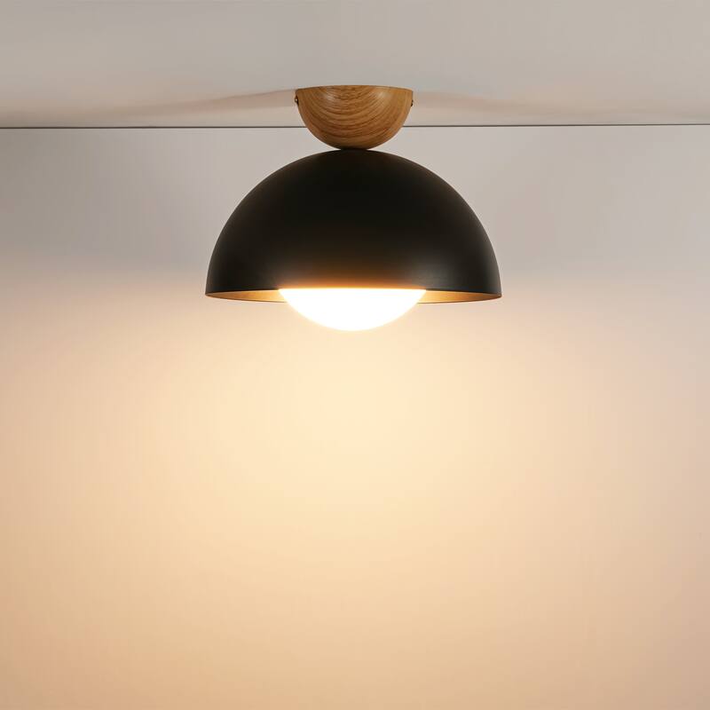 1-Light 11.8" Modern Farmhouse Black Semi-Flush Mount Ceiling Light - 11.8 in. W x 9.84 in. H