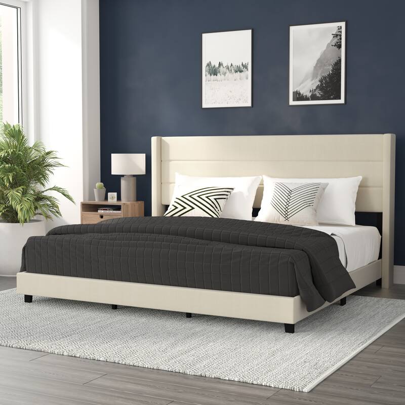 Upholstered Platform Bed with Wingback Headboard